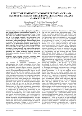 Effect of Ignition Timing on Performance and Exhaust Emissions While Using Lemon Peel Oil and Gasoline Blends