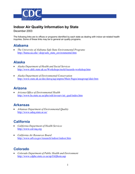 Indoor Air Quality Information by State December 2003