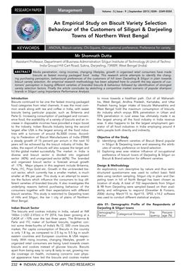 An Empirical Study on Biscuit Variety Selection Behaviour of the Customers of Siliguri & Darjeeling Towns of Northern West Bengal