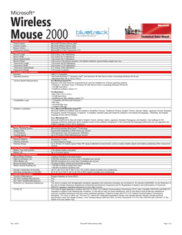 Version Information Product Name Microsoft® Wireless Mouse 2000