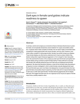 Dark Eyes in Female Sand Gobies Indicate Readiness to Spawn
