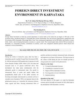 Foreign Direct Investment Environment in Karnataka