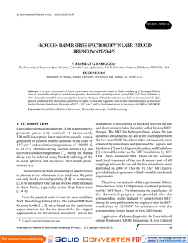 Hydrogen Balmer Series Spectroscopy in Laser-Induced Breakdown Plasmas