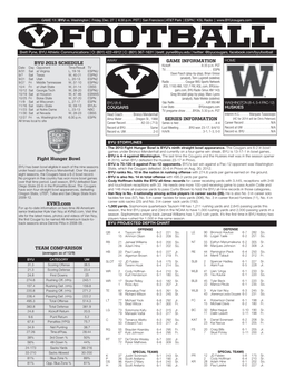 FOOTBALL Brett Pyne, BYU Athletic Communications | O: (801) 422-4912 | C: (801) 367-1631 | Brett Pyne@Byu.Edu | Twitter: @Byucougars, Facebook.Com/Byufootball