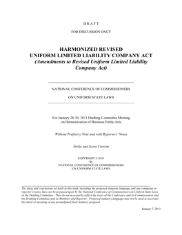 HARMONIZED REVISED UNIFORM LIMITED LIABILITY COMPANY ACT (Amendments to Revised Uniform Limited Liability Company Act)