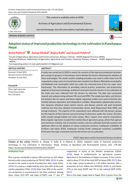 Adoption Status of Improved Production Technology in Rice