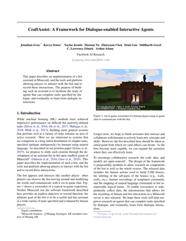 Craftassist: a Framework for Dialogue-Enabled Interactive Agents