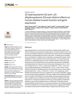 25-Hydroxyvitamin D3 and 1,25-Dihydroxyvitamin D3 Exert Distinct Effects on Human Skeletal Muscle Function and Gene Expression