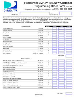 (MTS) New Customer Programming Order Form (Page 1 of 3) Complete This Form On-Screen, Print for Signature Then FAX: 800 933 4631