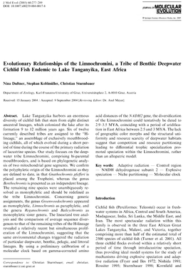 Evolutionary Relationships of the Limnochromini, a Tribe of Benthic Deepwater Cichlid Fish Endemic to Lake Tanganyika, East Africa