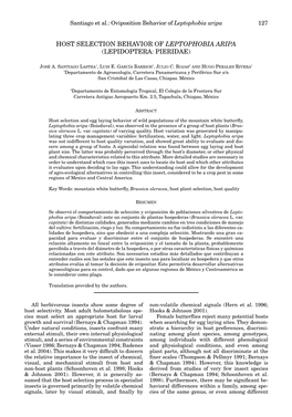 Host Selection Behavior of Leptophobia Aripa (Lepidoptera: Pieridae)