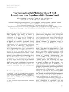 The Combination PARP Inhibitor Olaparib with Temozolomide in An