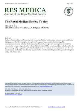 The Royal Medical Society To-Day