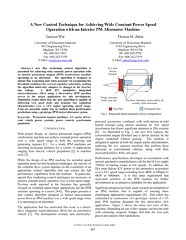 A New Control Technique for Achieving Wide Constant Power Speed Operation with an Interior PM Alternator Machine Jackson Wai Thomas M