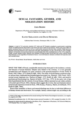 Sexual Fantasies, Gender, and Molestation History