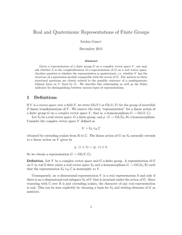 Real and Quaternionic Representations of Finite Groups