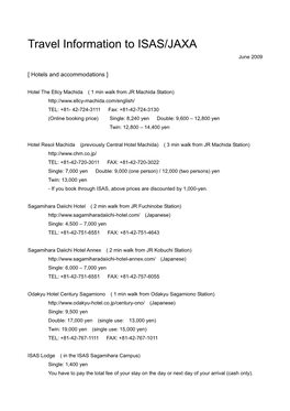 Travel Information to ISAS/JAXA June 2009