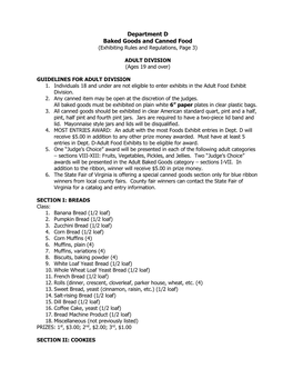 Department D Baked Goods and Canned Food (Exhibiting Rules and Regulations, Page 3)