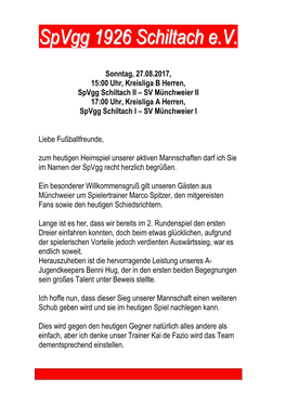 SV Münchweier II 17:00 Uhr, Kreisliga a Herren, Spvgg Schiltach I – SV Münchweier I