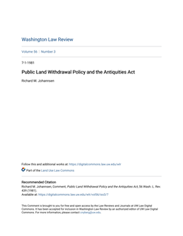 Public Land Withdrawal Policy and the Antiquities Act