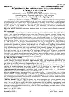 Effect of Initial Ph on Biohydrogen Production Using Distillery Wastewater by Batch Process K