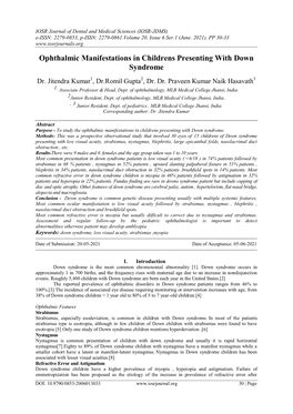 Ophthalmic Manifestations in Childrens Presenting with Down Syndrome