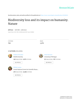 Biodiversity Loss and Its Impact on Humanity. Nature
