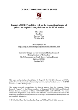 CEEP-BIT WORKING PAPER SERIES Impacts of OPEC's Political Risk On
