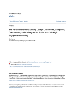 The Periclean Diamond: Linking College Classrooms, Campuses, Communities, and Colleagues Via Social and Civic High Engagement Learning