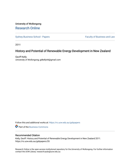 History and Potential of Renewable Energy Development in New Zealand
