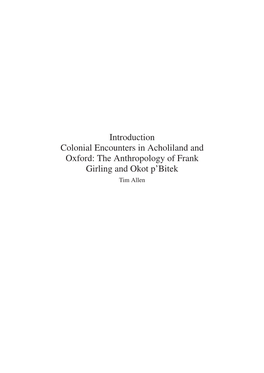 The Anthropology of Frank Girling and Okot P'bitek