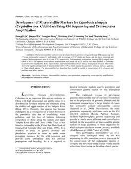 Development of Microsatellite Markers for Leptobotia Elongata (Cypriniformes: Cobitidae) Using 454 Sequencing and Cross-Species Amplification