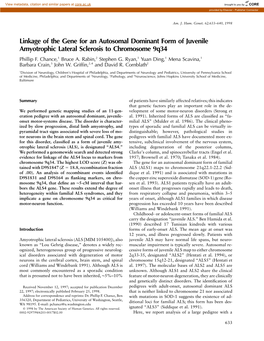 Linkage of the Gene for an Autosomal Dominant Form of Juvenile Amyotrophic Lateral Sclerosis to Chromosome 9Q34 Phillip F