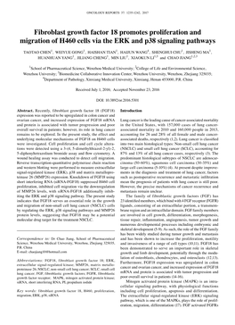 Fibroblast Growth Factor 18 Promotes Proliferation and Migration of H460 Cells Via the ERK and P38 Signaling Pathways