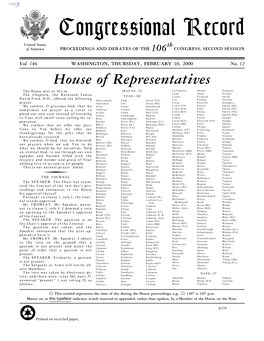 Congressional Record United States Th of America PROCEEDINGS and DEBATES of the 106 CONGRESS, SECOND SESSION