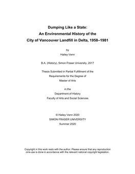 An Environmental History of the City of Vancouver Landfill in Delta, 1958–1981