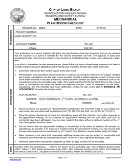 Mechanical Plan Review Checklist