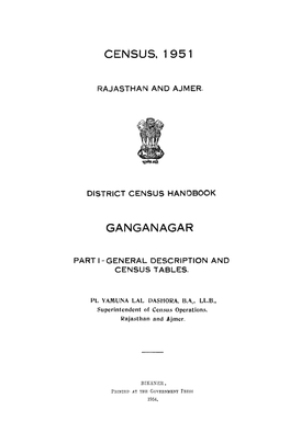 District Census Handbook, Ganganagar, Rajasthan and Ajmer