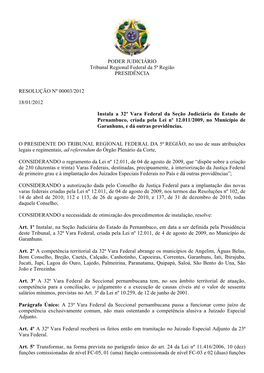 PODER JUDICIÁRIO Tribunal Regional Federal Da 5ª Região PRESIDÊNCIA