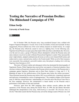 Testing the Narrative of Prussian Decline: the Rhineland Campaign of 1793