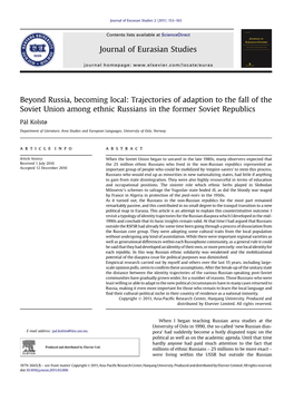 Trajectories of Adaption to the Fall of the Soviet Union Among Ethnic Russians in the Former Soviet Republics