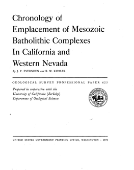 Chronology of Emplacement of Mesozoic Batholithic Complexes in California and Western Nevada by J