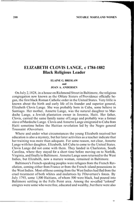 Breslaw, Elaine G. and Joan A. Andersen. "Elizabeth Clovis Lange, C1784-1882: Black Religious Leader."