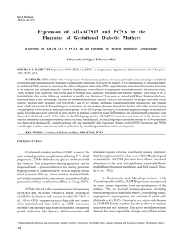 Expression of ADAMTS13 and PCNA in the Placentas of Gestational Diabetic Mothers