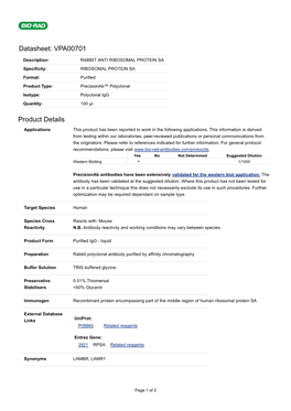 Datasheet: VPA00701 Product Details