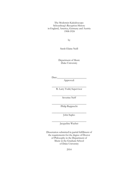 The Modernist Kaleidoscope: Schoenberg's Reception History in England, America, Germany and Austria 1908-1924 by Sarah Elain