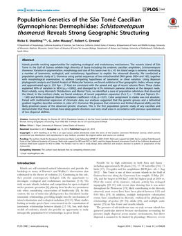 Population Genetics of the Sa˜O Tome´ Caecilian (Gymnophiona: Dermophiidae: Schistometopum Thomense) Reveals Strong Geographic Structuring