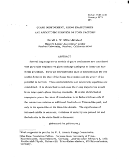 SLAC-PUB-1525 January 1975 (T) QUARK CONFINEMENT, RISING