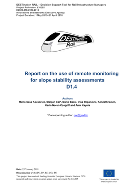 Report on the Use of Remote Monitoring for Slope Stability Assessments D1.4