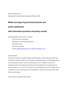 Media Coverage of Government Policies and Public Satisfaction with Information Provision and Policy Results